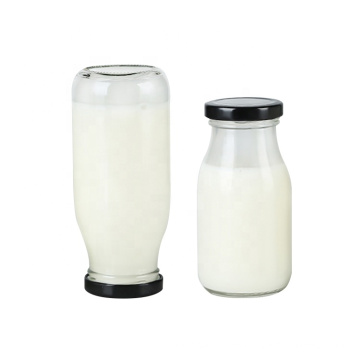 Hot sale 200ml round empty glass milk bottle with screw metal lid